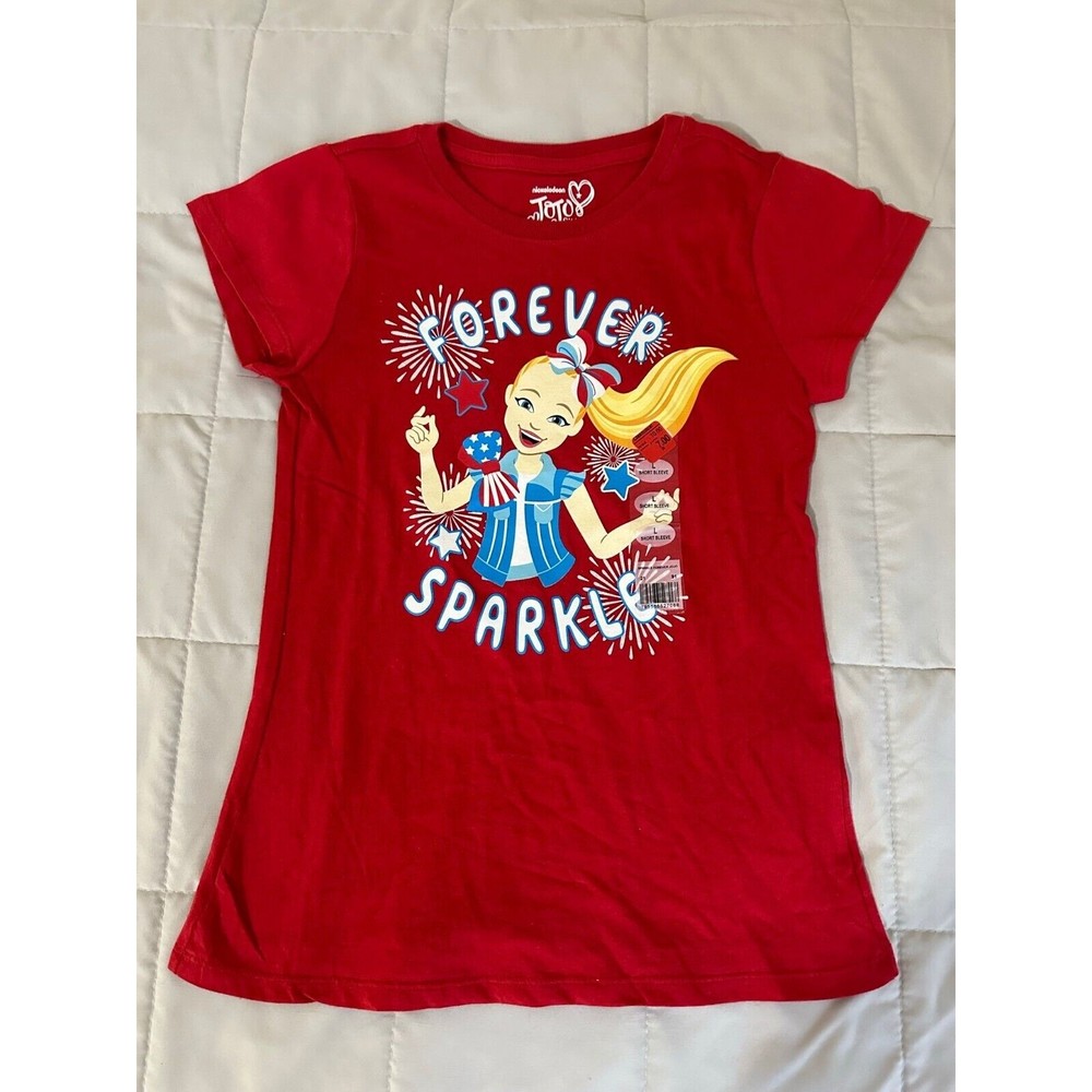 JOJO SIWA Girls Short Sleeve T-Shirt Forever Sparkle, Red, Size L